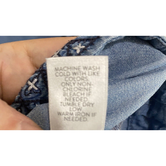 J Jill Denim Chambray Dress Womens Sz S Boho Embroidered Tassels 100% Tencel - Picture 9 of 9